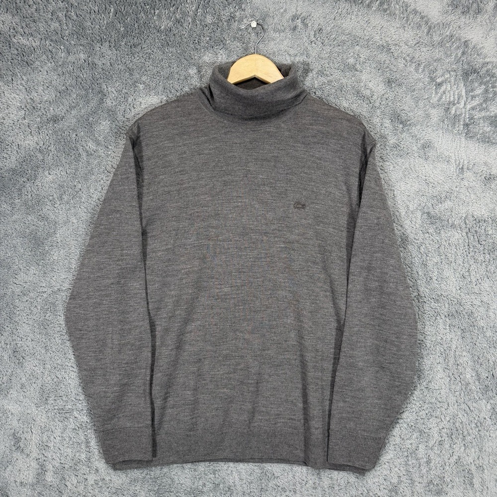 Lacoste Sweater Mens 3XL Gray 100% Extra Fine Merino Wool Turtleneck Crocodile